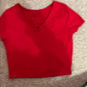 Red V-Neck Crop T-Shirt